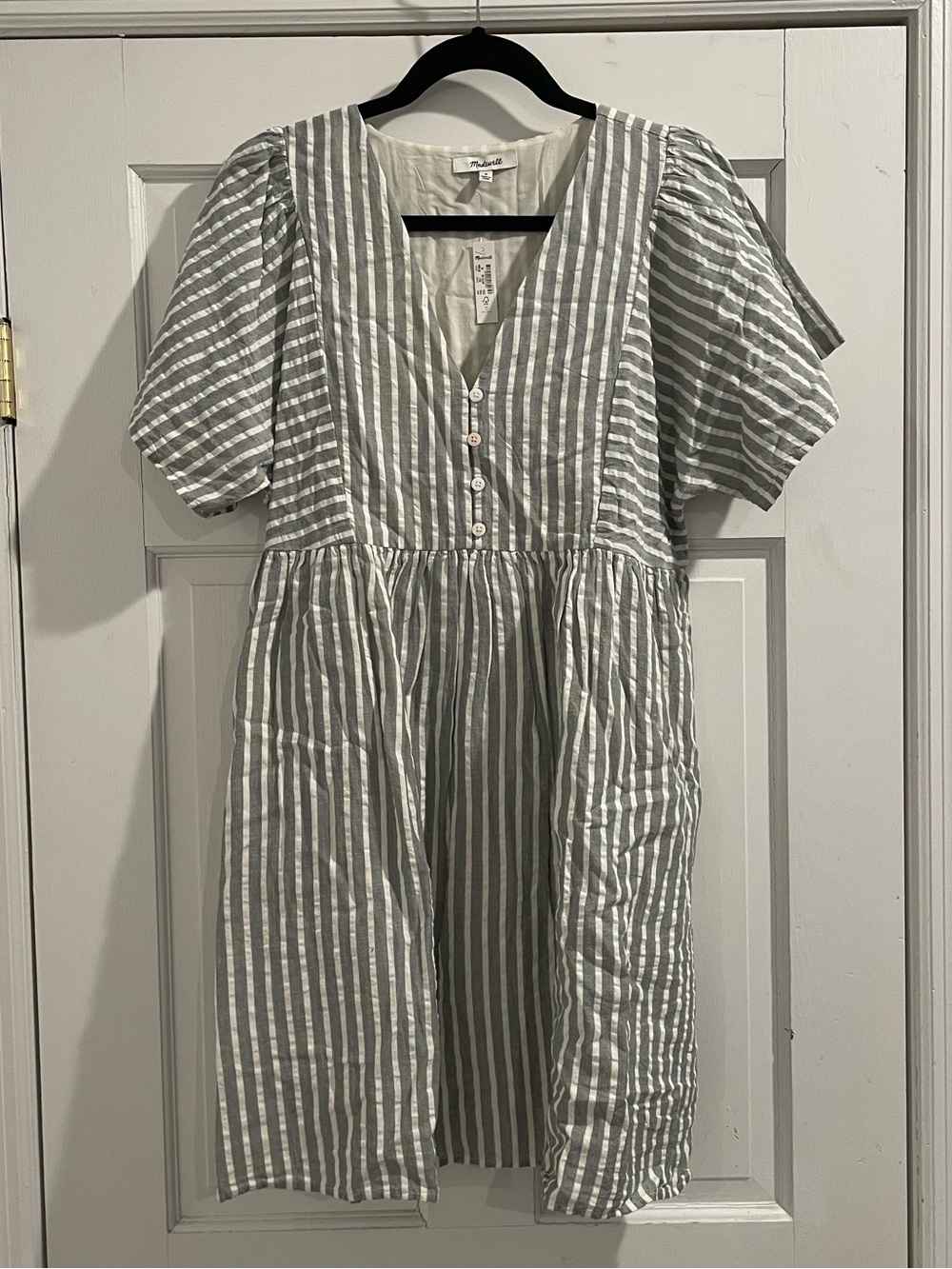 NWOT Madewell Striped V-Neck Kimono Sleeve Dress - Sage/White